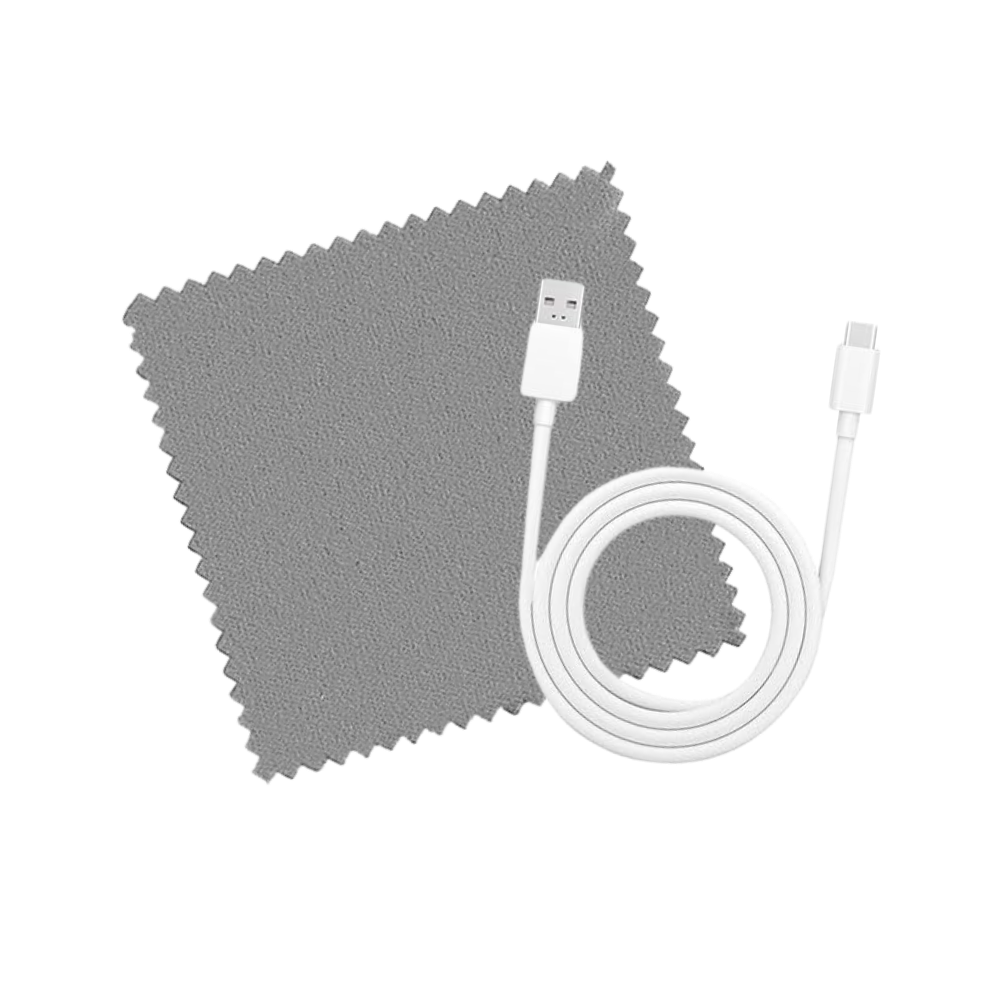 FREE USB-C charging cable and a premium microfiber cloth