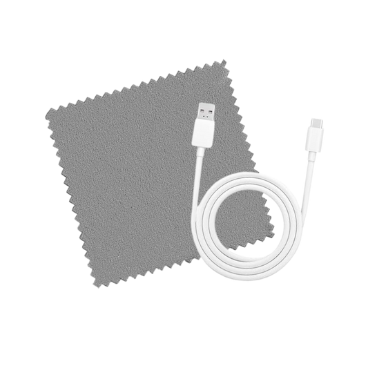 FREE USB-C charging cable and a premium microfiber cloth